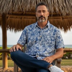 The Nutter - Chubbies Mens Hawaiian Shirt Blue White Floral Hibiscus‎ USA M